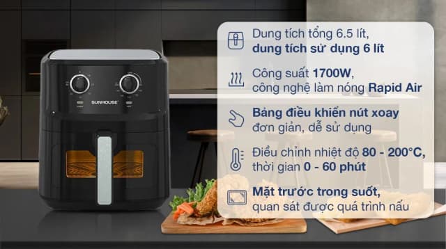 So sánh giá Nồi chiên không dầu Sunhouse 6.5 lít SHD4030 rẻ nhất? - Ảnh 8