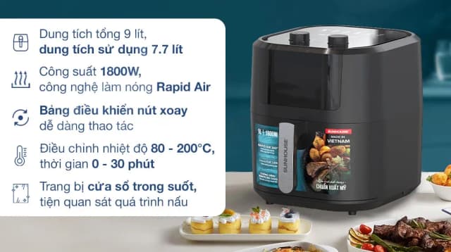 So sánh giá Nồi chiên không dầu Sunhouse 9 lít SHD4037 rẻ nhất? - Ảnh 3