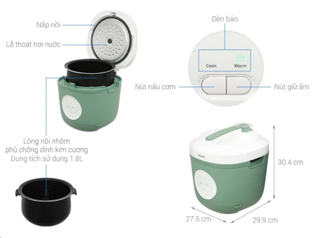 So sánh giá Nồi cơm nắp gài Philips 1.8 lít HD3212/32 rẻ nhất? - Ảnh 4