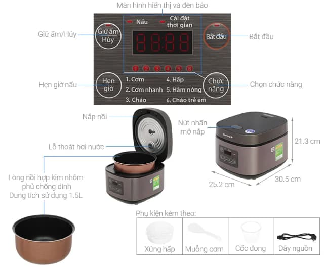 Top 1 so sánh giá Nồi cơm điện tử BlueStone 1.5 lít RCB-5935 - Tìm sản phẩm giá rẻ nhất - Ảnh 6