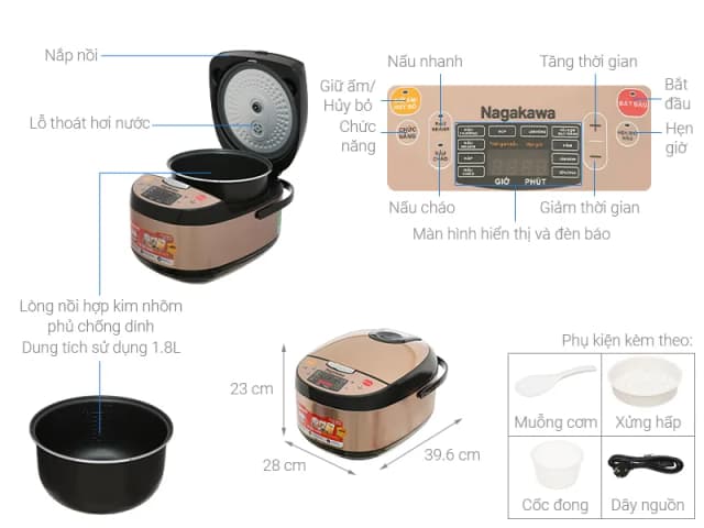 So sánh giá Nồi cơm điện tử Nagakawa 1.8 lít NER5556 rẻ nhất? - Ảnh 10
