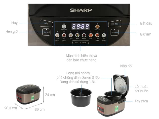 So sánh giá Nồi cơm điện tử Sharp 1.8 lít KS-TH18E2O-RS rẻ nhất? - Ảnh 13