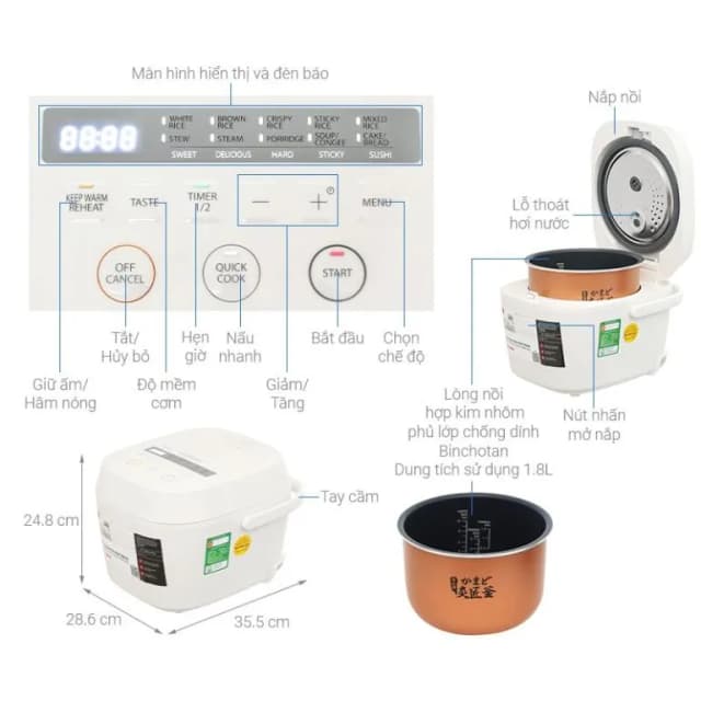 So sánh giá Nồi cơm điện tử Toshiba 1.8 lít RC-18DR5UVN(H) rẻ nhất? - Ảnh 20