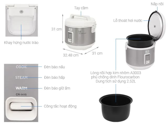 So sánh giá Nồi cơm nắp gài Cuckoo 2.52 lít CR-1415 rẻ nhất? - Ảnh 10