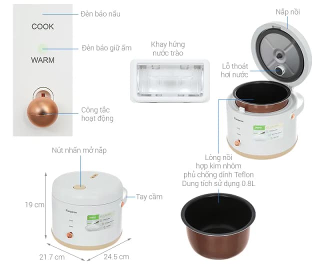 So sánh giá Nồi cơm nắp gài Kangaroo 0.8 lít KGRC08M3 rẻ nhất? - Ảnh 20
