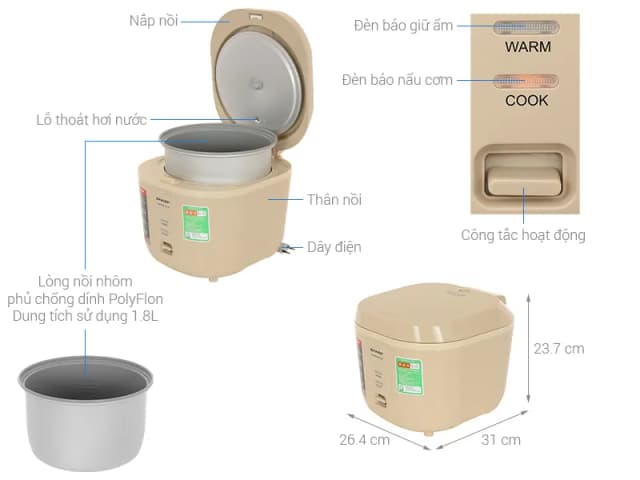 So sánh giá Nồi cơm nắp gài Sharp 1.8 lít KS-PR18ETV-VA rẻ nhất? - Ảnh 15