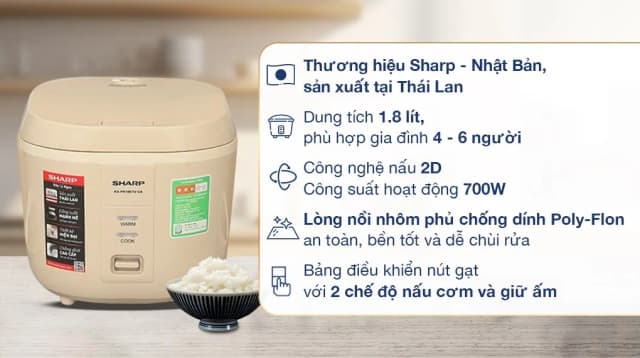 So sánh giá Nồi cơm nắp gài Sharp 1.8 lít KS-PR18ETV-VA rẻ nhất? - Ảnh 7