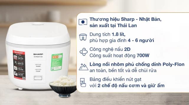 So sánh giá Nồi cơm nắp gài Sharp 1.8 lít KS-PR20ETV-WH rẻ nhất? - Ảnh 5