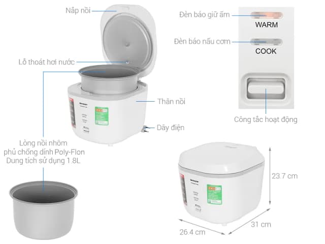 So sánh giá Nồi cơm nắp gài Sharp 1.8 lít KS-PR20ETV-WH rẻ nhất? - Ảnh 6