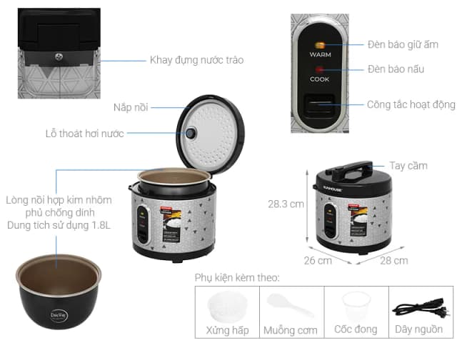 So sánh giá Nồi cơm nắp gài Sunhouse 1.8 lít SHD8630 rẻ nhất? - Ảnh 3