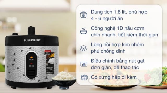 So sánh giá Nồi cơm nắp gài Sunhouse 1.8 lít SHD8630 rẻ nhất? - Ảnh 4