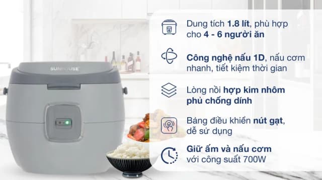 So sánh giá Nồi cơm nắp gài Sunhouse 1.8 lít SHD8663G rẻ nhất? - Ảnh 6