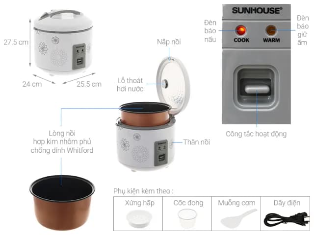 So sánh giá Nồi cơm nắp gài Sunhouse 1.8 lít SHD8603 rẻ nhất? - Ảnh 4