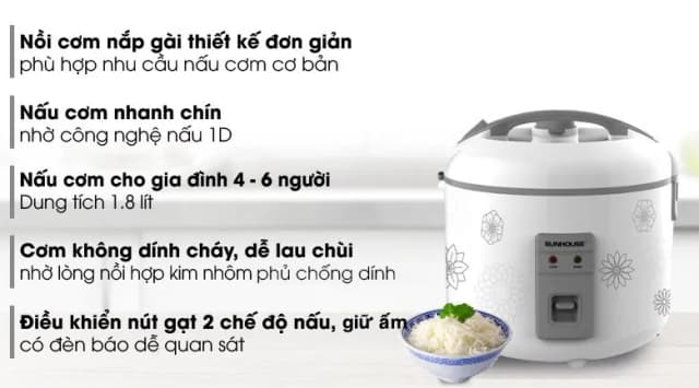 So sánh giá Nồi cơm nắp gài Sunhouse 1.8 lít SHD8603 rẻ nhất? - Ảnh 7