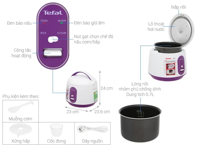 So sánh giá Nồi cơm nắp gài Tefal 0.7 lít RK224168 rẻ nhất? - Ảnh 5