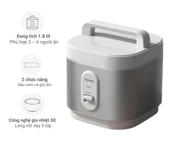 Nồi cơm nắp gài Toshiba 1.8 lít RC-18JRUVN(W) - Ảnh 11