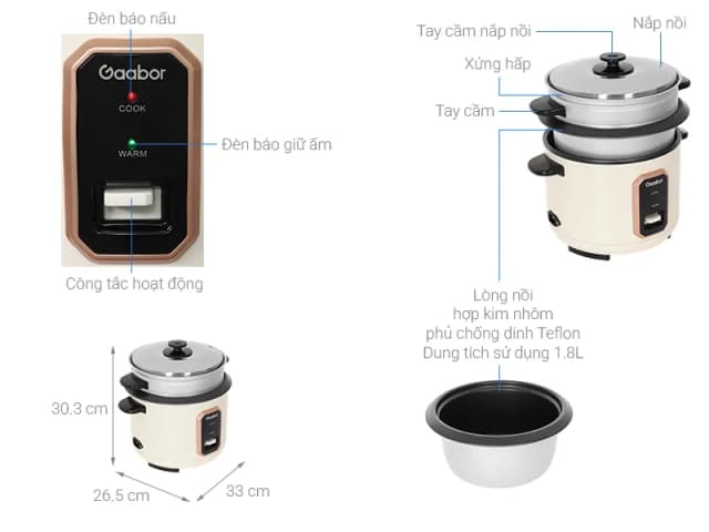 So sánh giá Nồi cơm nắp rời Gaabor 1.8 lít RC-40M01A rẻ nhất? - Ảnh 5