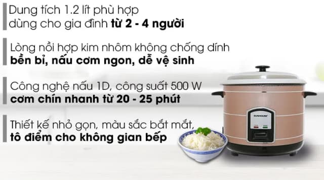 Top 1 so sánh giá Nồi cơm nắp rời Sunhouse 1.2 lít SHD8105 - Tìm sản phẩm giá rẻ nhất - Ảnh 6