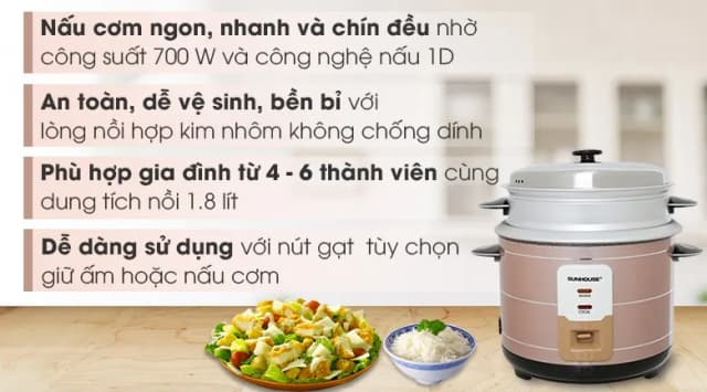 So sánh giá Nồi cơm nắp rời Sunhouse 1.8 lít SHD8125 rẻ nhất? - Ảnh 5