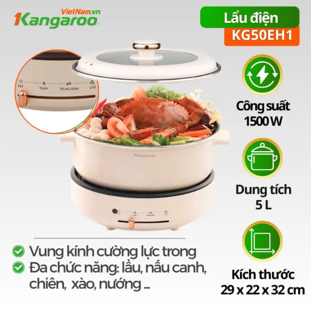 So sánh giá Nồi lẩu điện Kangaroo KG50EH1 5 lít rẻ nhất? - Ảnh 3