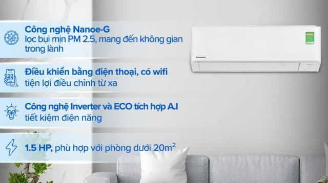 So sánh giá Máy lạnh Panasonic Inverter 1.5 HP CU/CS-PU12AKH-8 rẻ nhất? - Ảnh 2