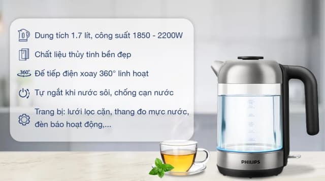 So sánh giá Bình đun siêu tốc Philips 1.7 lít HD9339/80 rẻ nhất? - Ảnh 2