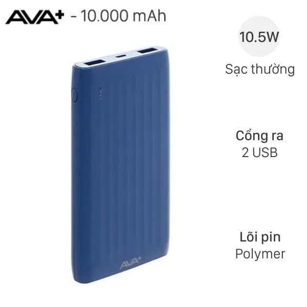 Pin sạc dự phòng Polymer 10000mAh 10.5W AVA+ DS006 - Giá rẻ nhất hôm nay - Ảnh 1