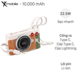 Pin sạc dự phòng 10000mAh Type C PD 22.5W Xmobile SnapGo R-38 kèm Cáp Lightning và Type C