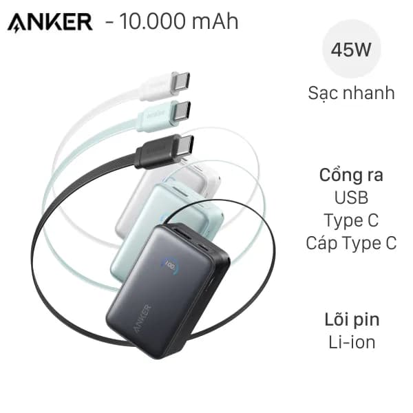 So sánh giá Pin sạc dự phòng 10000mAh Type C PD QC 3.0 45W Anker A1638 kèm cáp dây rút Type C rẻ nhất? - Ảnh 4