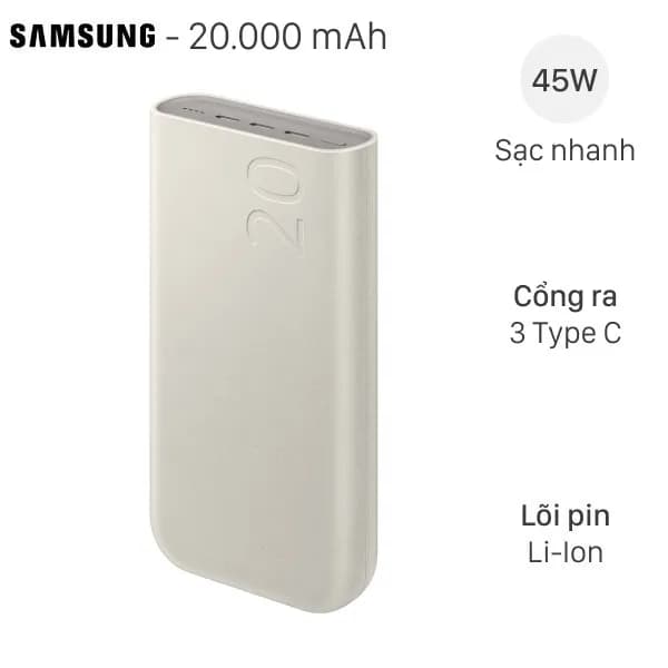 So sánh giá Pin sạc dự phòng 20000mAh Type C PD 45W Samsung EB-P4520 rẻ nhất?