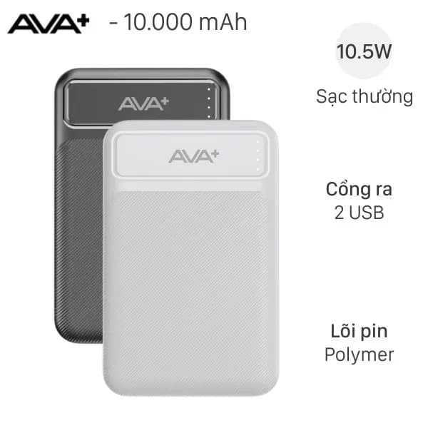 Pin sạc dự phòng Polymer 10000mAh 10.5W AVA+ GN-05 - Giá rẻ nhất hôm nay - Ảnh 1