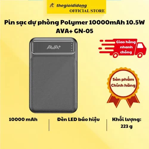 Pin sạc dự phòng Polymer 10000mAh 10.5W AVA+ GN-05 - Giá rẻ nhất hôm nay - Ảnh 7