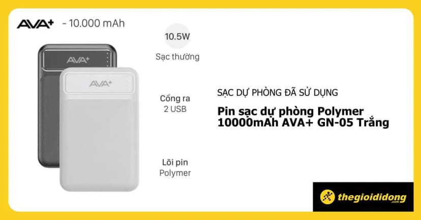 Pin sạc dự phòng Polymer 10000mAh 10.5W AVA+ GN-05 - Giá rẻ nhất hôm nay - Ảnh 10