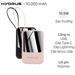 Pin sạc dự phòng Polymer 10000mAh Type C 10.5W Hydrus K108 kèm Cáp Lightning - Type C - Micro