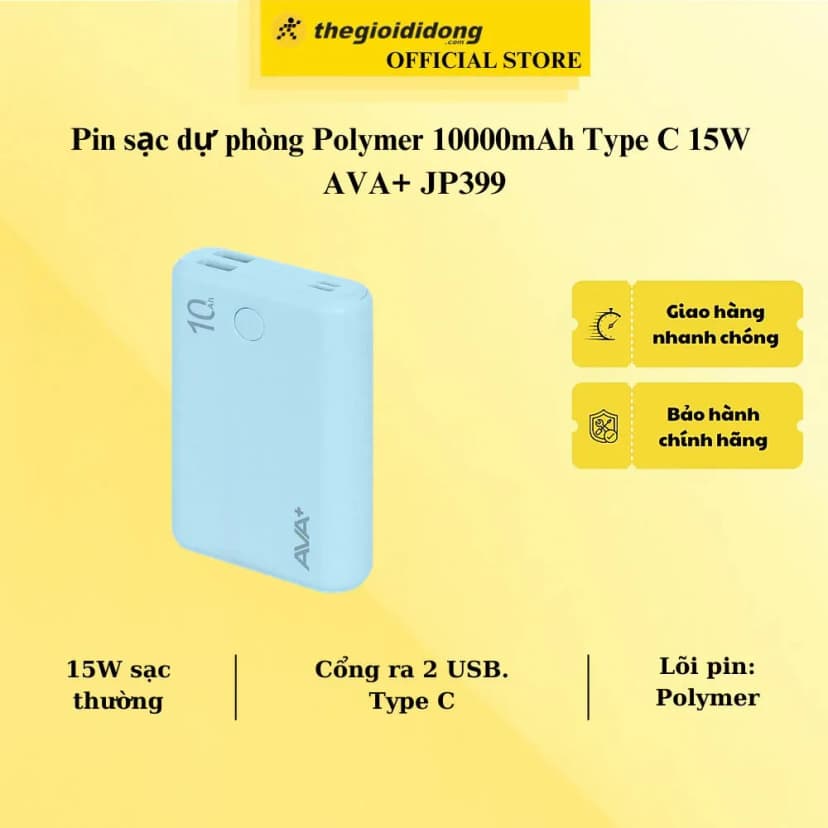 Pin sạc dự phòng Polymer 10000mAh Type C 15W AVA+ JP399 - Giá rẻ nhất hôm nay - Ảnh 5
