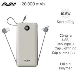 Pin sạc dự phòng Polymer 20000mAh Type C 10.5W AVA+ G-289 kèm Cáp Lightning - Type C - Micro