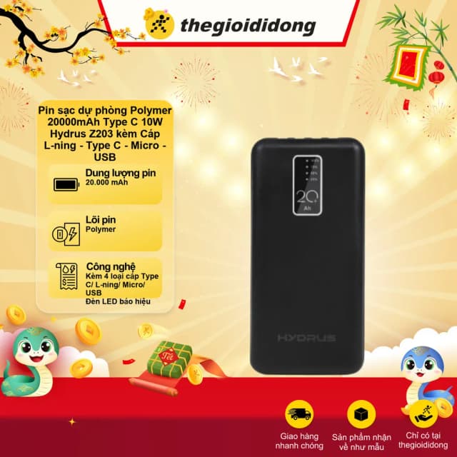 Top 1 so sánh giá Pin sạc dự phòng Polymer 20000mAh Type C 10W Hydrus Z203 kèm Cáp Lightning - Type C - Micro - USB - Tìm sản phẩm giá rẻ nhất - Ảnh 3