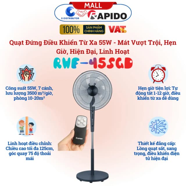 Quạt đứng Rapido 7 cánh RWF-45SGD 55W - Ảnh 6