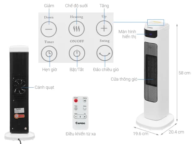 So sánh giá Quạt sưởi gốm Rapido RCH-2000SDW rẻ nhất? - Ảnh 2