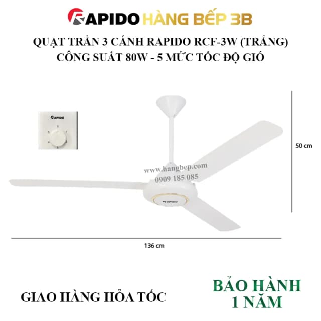 So sánh giá Quạt trần Rapido 3 cánh RCF-3W 80W rẻ nhất? - Ảnh 3