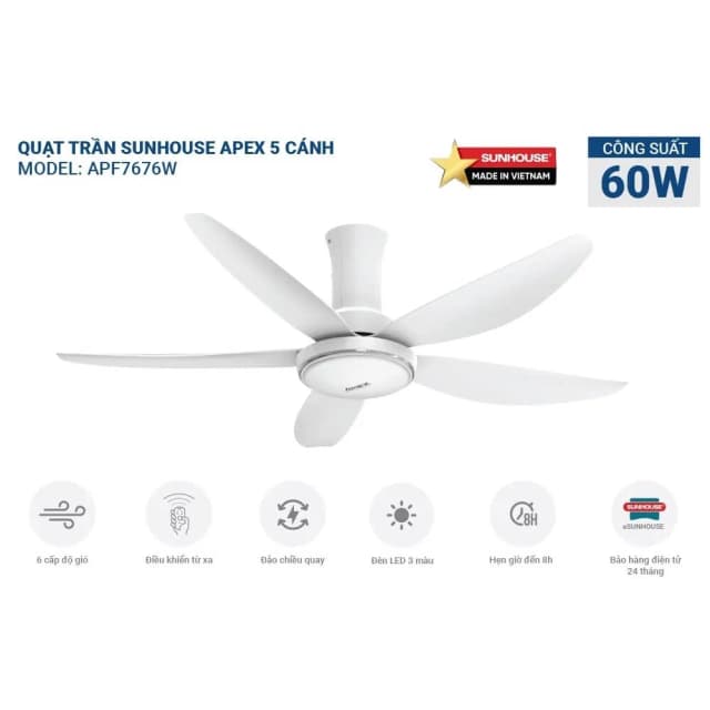 So sánh giá Quạt trần Sunhouse Apex 5 cánh APF7676W 60W rẻ nhất? - Ảnh 8
