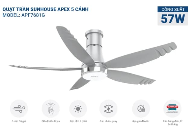So sánh giá Quạt trần Sunhouse Apex 5 cánh APF7681G 57W rẻ nhất? - Ảnh 3