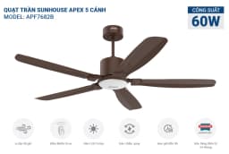 Quạt trần Sunhouse Apex 5 cánh APF7682B 60W