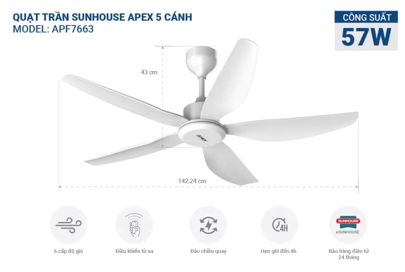Quạt treo tường Sunhouse Apex 7 cánh APF7336W 57W - Giá rẻ nhất hôm nay - Ảnh 6