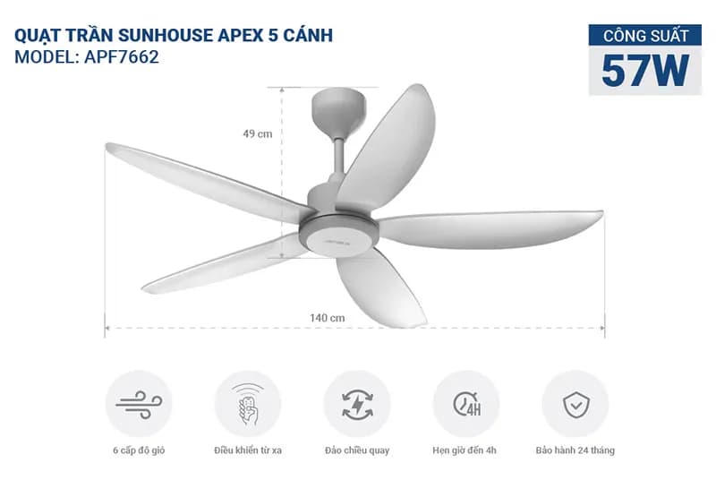 Quạt treo tường Sunhouse Apex 7 cánh APF7336W 57W - Giá rẻ nhất hôm nay - Ảnh 9