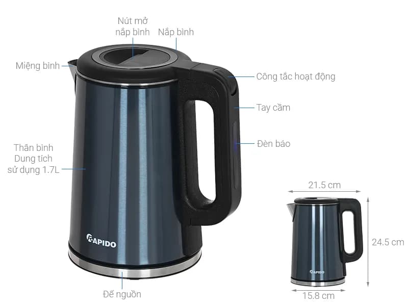 Bình đun siêu tốc Rapido 1.8 lít RK1815-2S - Giá rẻ nhất hôm nay - Ảnh 38
