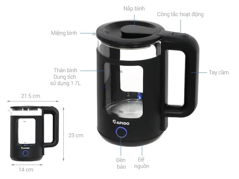 Bình đun siêu tốc Rapido 1.8 lít RK1815-2S - Giá rẻ nhất hôm nay - Ảnh 78