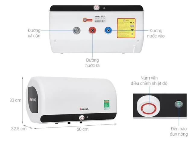 So sánh giá Máy nước nóng gián tiếp Rapido 30 lít 2500W HE 30L rẻ nhất? - Ảnh 4