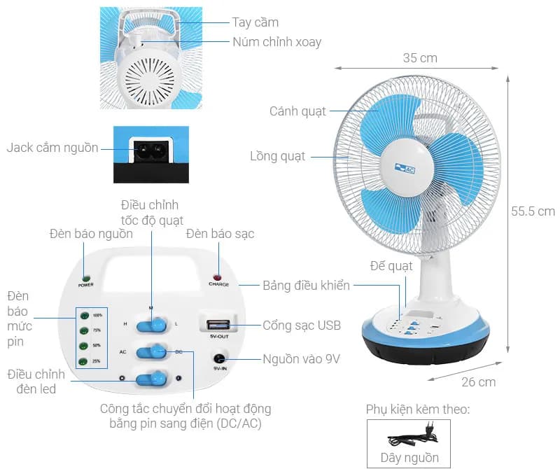 So sánh giá Quạt sạc điện AC 3 cánh ARF03D123 30W - Tìm sản phẩm giá rẻ nhất - Ảnh 2