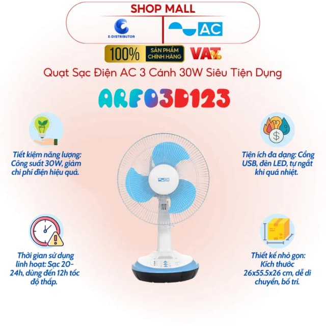 So sánh giá Quạt sạc điện AC 3 cánh ARF03D123 30W rẻ nhất? - Ảnh 18